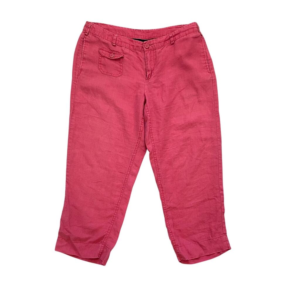 Cynthia Rowley Sunwashed Red Cropped Mid-Rise Linen Pants, Size 10
